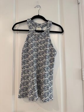 Deletta Navy & White Geometric Halter Bodysuit